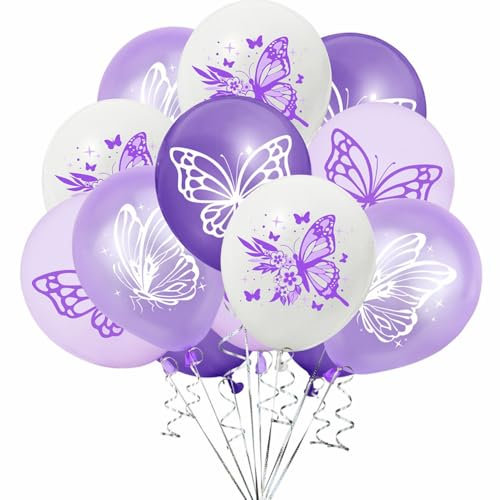 Yunchu Online 16 Stück Lila Schmetterling Ballons - Boho Party Dekoration für Mädchen Geburtstag, Baby Shower & Hochzeit