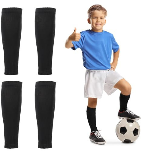 2 Pairs Football Sock Sleeves, Soccer Shin Guards Sleeves Kids Football Leg Sleeves Shin Guards Boys Football Sock for Football Games Beginner(black)