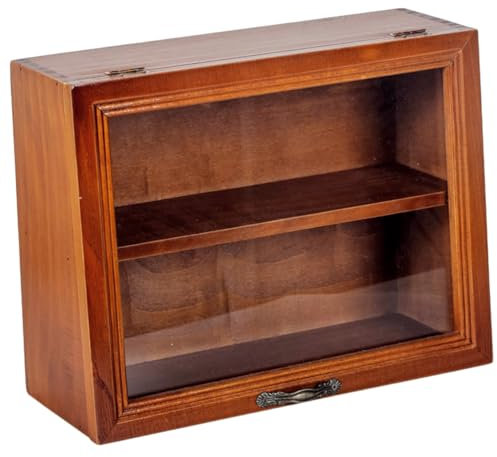 AOKWAWALIY Gabinete De Almacenamiento De Madera Maciza con Puerta De Acrílico Estante De Exhibición Pequeño para Escritorio Organizador De Joyas Y Cosméticos Decoración Vintage para Hogar