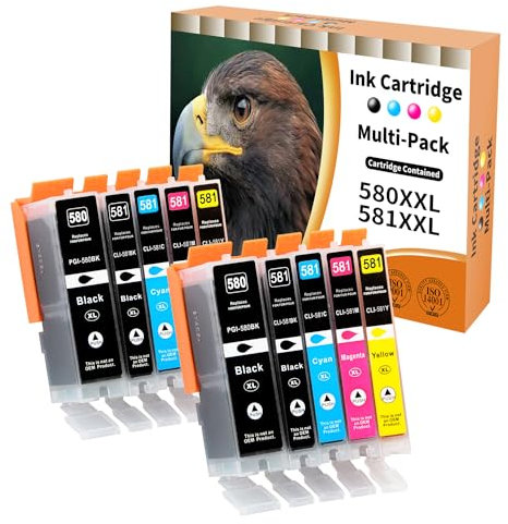 10x 580 581 Patronen für Canon PGI-580 CLI-581 XXL Canon TR8550 Druckerpatronen für Canon Pixma TR8550 TR8500 TS6350a TS705a TS6350 TS8350 TS8250 TS6150 TS9550