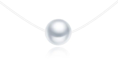 MICMIF 925 Sterling Silber Halskette Damen Choker Solitär Perle/Kristallkugel/Runder Zirkonia Anhänger mit Transparente Nylonkette für Mädchen