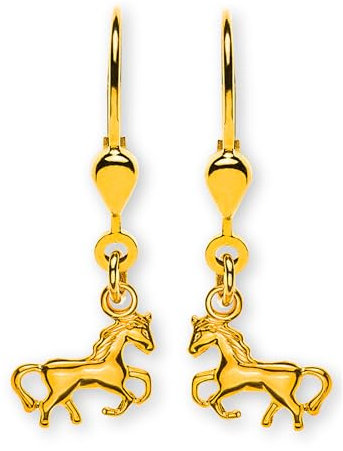 MUAU Schmuck Ohrhänger Pferd Gelbgold 750/18K Brisur 26mm- Premium Echtschmuck für Damen und Herren