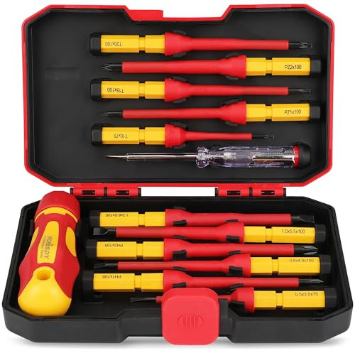 HORUSDY 1000V Insulated Electrician Screwdriver Set - 13-Piece Professional Electrical Screwdriver Set Insulation Handle CRV Steel Magnetic Phillips Slotted Pozi Torx Tips VDE & GS Certified