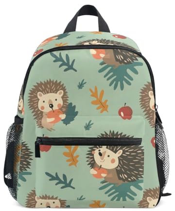 Reiacy Süßer kleiner Igel und Apfel Kleinkind Rucksack mit Namensschild, Kinderrucksack für Kita, Reisen, Schule, mehrfarbig, S