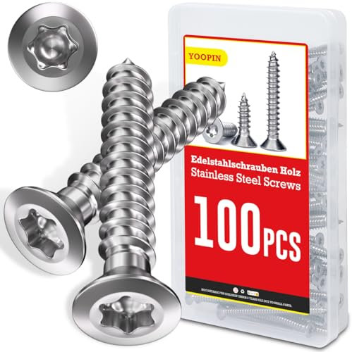 100 Stück Schrauben Torx Edelstahlschrauben 4x40, Holzschrauben Torx, A2 V2A Edelstahlschrauben Holz, Blechschrauben, Holzschrauben Edelstahl Senkkopf, Spanplattenschrauben für Aufdachkonstruktionen