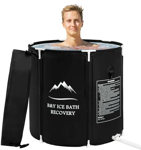 B&Y Faltbare Eisbad Badewanne mit Abdeckung Erwachsene Eisbaden Tonne mit aktualisiertem t-Shaped Rahmen für Athleten und Sportler für Outdoor, Stabiler (Helles Schwarz80x75cm)