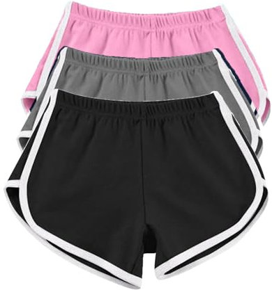 AMDOLE 3er-Pack Damen-Lauf-Shorts, Baumwolle, Sommer, Hotpants, Workout, Fitnessstudio, Sport, Yoga, Hose, Jogger, Strand-Shorts, Bademode, elastische Taille, lässige Lounge-Shorts, Rosa/Grau/Rosa, L