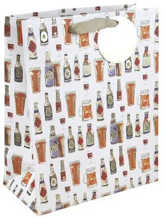 Eurowrap White Kraft Paper Beer Bottle Gift Bag With Gift Tag - Gift Bag for Father's Day, Dad, Happy Birthday - Eco Friendly Bag - Mens Gift Wrap Occasion Present - Large Size