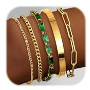 Adramata 5Pcs Armband Damen 14K Vergoldet Armbander Edelstahl Ketten Armbänder Set Twist Schlange Armkette Damen Verstellbar Armband Set Armreif Armband Silber Rosegold Gold Armband für Damen Frauen