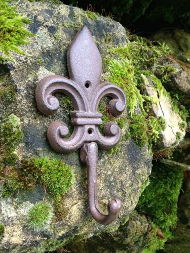 Antikas - Stabiler Haken f. rustikale Wandgarderobe, Haken Mittelalter-Lilie, wetterfest