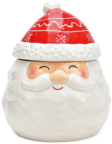 Bunte Nikolaus Keksdose aus Keramik Weihnachtsdose für Plätzchen & Snacks - Süße Weihnachtsmann Vorratsdose Ø 13 x 16 cm - Lustige 3D Keramikdose mit Deckel Plätzchendose als Weihnachtsdeko