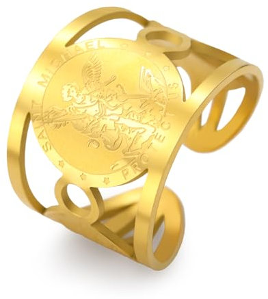 TEAMER Ring des Heiligen Michael aus Edelstahl, verstellbar, Ring des Heiligen Michael Der große Beschützer Erzengel Amulett, religiöser Schmuck für Damen und Herren