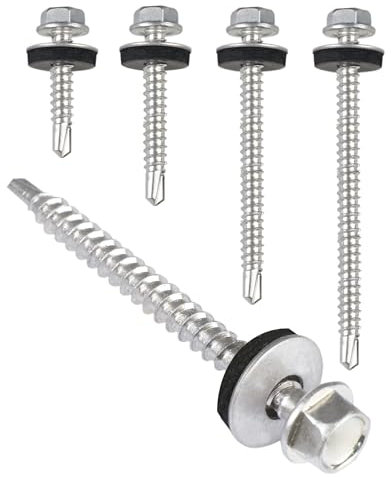 Vis pour tôles trapézoïdales PAROTEC, vis autoperceuses et autotaraudeuses avec rondelle d'étanchéité EPDM, tête hexagonale, 4,8 mm x 35 mm, Argent galvanisé, 250 pièces