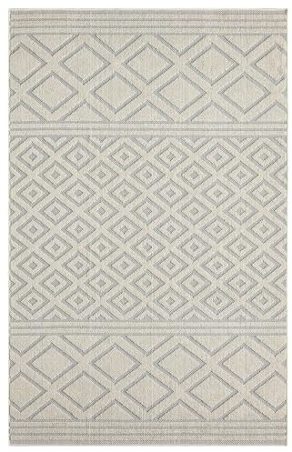 VIMODA Teppich Boho Hochflor Wohnzimmer, Schlafzimmer, Modern Skandinavisch, Waschbarer Teppich 3D, Farbe:Beige, Maße:200x290 cm