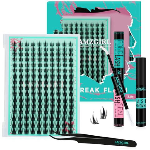 Kit Faux Cils 160PCS Fairy Kit Extension Cils avec Lash White Bond et Seal, décolleur et applicateur de colle pour les cils, Manga Eyelashes large Stem(Lily,C-Mix10-18mm)