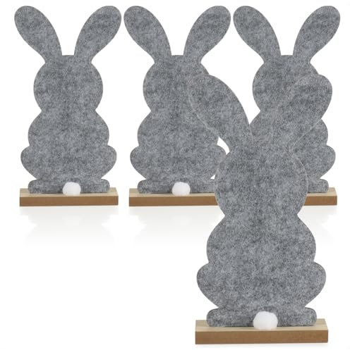 com-four® 4X Deko Aufsteller für Ostern - Niedliche Filz-Osterhasen - Osterdeko zum Hinstellen - Osterdekoration aus Holz und Filz (4 Stück - 30cm)