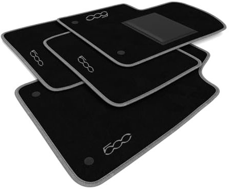 DHCarMats – Tappetini Auto per Fiat 500 dal 2010 – Ricamo con Bordo Grigio Perla Argento – Moquette su Misura – Set Completo Anteriore e Posteriore