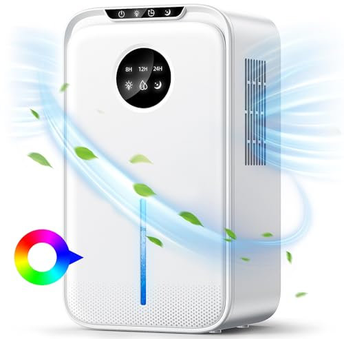 Deumidificatore Casa Con Tubo,Deumidificatore Portatile 2500ML,Sonno Silenzioso,Timing 24H,Spegnimento Automatico,Luci LED 7 colori,Per la Casa,Bagno,Cabina Armadio,RV