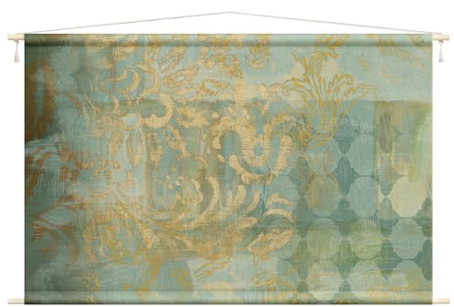 micasia Wandteppich Kunstdruck Stoffbild inkl. Holzstäbe & Seile Wanddeko - Made in Germany - Ornamente Retro Vintage gold Wohnzimmer Schlafzimmer Wandbehang 1756 (145x95cm)