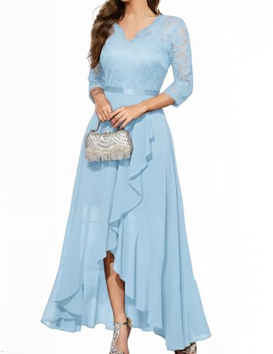 Bboninedress Robe de Soirée Cocktail Longue Asymétrique pour Mariage Invité Bal de Promo Anniversaire Cérémonie en Mousseline de Soie