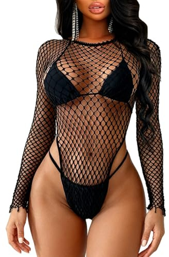 Buitifo Body da donna, un pezzo, babydoll in rete, top camicie, lingerie, corpi, rave, abiti(nero2,M)