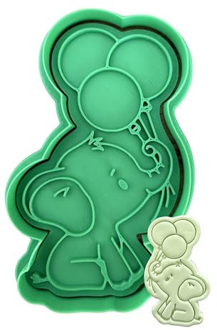Tagliabiscotti.it - Elefante con palloncini - Stampo per creare decorazioni in pasta di zucchero o biscotti, baby shower, battesimo - Nascita - Compleanno Cookies cutter - Tagliabiscotti 10cm x 6,5cm