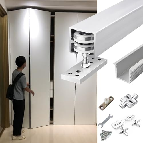 Schiebetür Schiene Unsichtbare Gleitschiene mit Rollen für Falttüren, Schienensatz für Schiebetüren im Scheunenstil – Max. 80 kg, Kastenschienensystemeinheit(32inch/81cm)