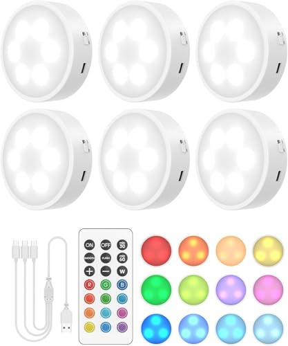 GOODEA.fun Kabellose Vitrinenbeleuchtung - Aufladbare 3 RGBW Puck Lights