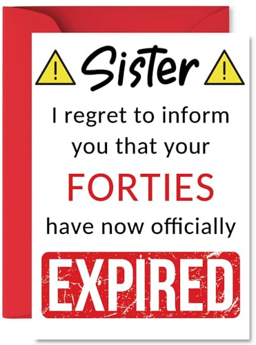 Funny 50th Birthday Cards for Sister, Your Forties Have Expired | Happy Birthday Card for Sister from Brother Step Sibling, A5 Banter Joke Humour Bday Greeting Cards Gift