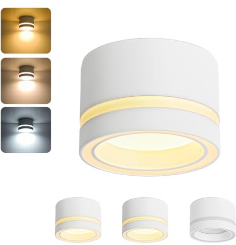 Gleonlux Aufbauspot Deckenspot Weiß flach, Aufbaustrahler 6W CCT 3000K/4000K/6500K, LED Spots Dimmbar, Aufputz Spots 230V mit GX53 Fassung, Deckenstrahler Aluminium für Schlafzimmer, Badezimmer 4Stück