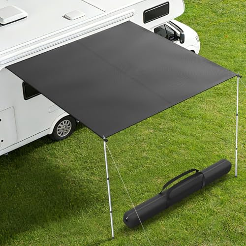 BugyKido Sonnensegel mit Stangen 3 x 2,5 m, Sonnensegel Wohnwagen mit Keder - 5 mm, 7 mm und 10 mm, Wasserdicht & UV 50+ Schutz, Vorzelt Plane für Camper & Wohnmobil