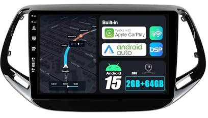 BXLIYER 10.1 Pollici 2G+64G Autoradio Per Jeep Compass (2017-2021) - Senza fili CarPlay + Android Auto - Android 15 - GRATUITI Camera - DAB Volante Mirror-link DSP Dual-Band WIFI - 2 Din