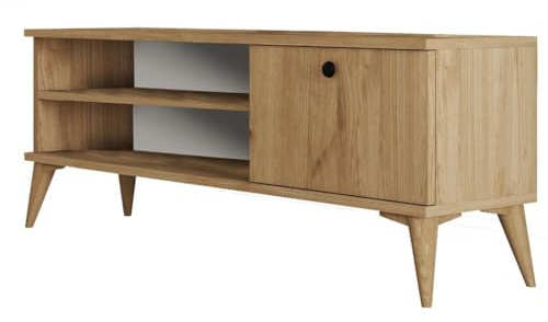 HOMIFAB Meuble TV 1 Porte 2 niches Effet Chêne 120 cm - Saren