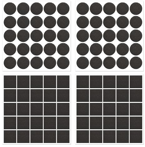 100 Pcs Self Adhesive Furniture Pads Rubber Feet 25mm | Non Slip Floor Protectors for Hardwood Floors with 50 Square and 50 Round Pads