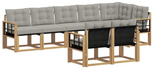 vidaXL Outdoor-Sofagarnitur mit Kissen 8 pcs Weiß und Hellgrau, Garten Loungemöbel, modernes Ecksofa, robust Sitzgruppe, Terrassenmöbel für Komfort