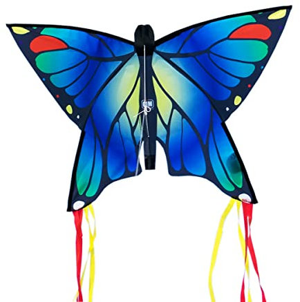 CIM Leichtwind Schmetterling Drachen - Butterfly Blue - Einleiner Flugdrachen für Kinder ab 3 Jahren - 58x40cm - inkl. 20m Drachenschnur - fertig aufgebaut - sofort flugbereit