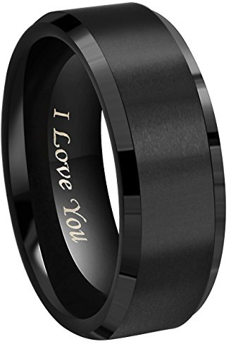 Crownal 8mm 6mm 4mm Black Tungsten Wedding Couple Bands Rings Men Women Matte Brushed Finish Center Engraved I Love You Size 4 To 17 (8mm,10)