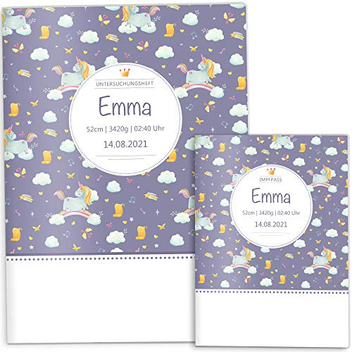 OLGS U-Heft Hülle SET Unicorn Dreams Untersuchungsheft Hülle & Impfpasshülle personalisierbar mit Namen und Geburtsdatum (U-Heft Set personalisiert, Lilla)
