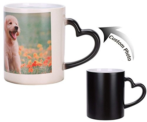 Mug Personnalisé Votre Photo Texte Tasse Magique Personnalisable Image Coupe à Tasse Noir Changeante de Couleur Sensible à la Chaleur Tasse à Thé Chaude pour Cadeau de Noël Anniversaire avec Cuillère