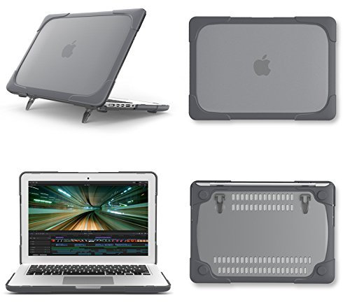 AUSMIX 2017 MacBook Air 13 inch Kickstand Case, 2 in 1 Rubberized Hard Plastic Case Shock Proof Cover Translucent Matte Protective Case for Laptop Mac Air 13.3 inch (Models:A1369/A1466) - Grey