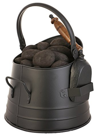 Coal Scuttle Bucket Fireside Fuel Basket with Shovel Matte Black Fireplace Storage Accessory