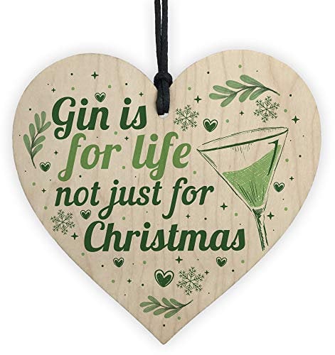 RED OCEAN Funny Gin Novelty Tree Bauble Decoration Wooden Hanging Heart Secret Santa Gifts