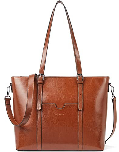 BOSTANTEN Damen Ledertaschen Shopper Schultertasche, Frauen Designer Handtasche 14 15.6 Zoll Laptoptasche Tote Bag Braun