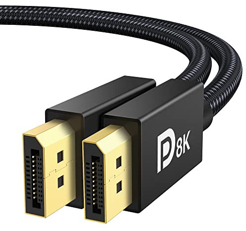 IVANKY - DisplayPort 1.4 Cable, 8K, 2m (8K@60Hz, 4K@144Hz, 1080P@240Hz), Supports HBR3, 6.4Gbps, HDCP 2.2, HDR, Compatible with Gaming Monitors, TV, PC, Laptop and More