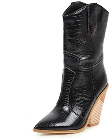 Toride Stivali da cowboy da Donna con tacco medio in pelle di vitello con zeppa grosso con zeppa infradito stivali da motociclista autunno inverno con punta a punta