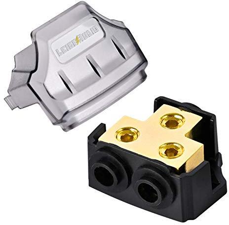 LEIGESAUDIO 0/2/4 Gauge in 0/2/4 Gauge Out Copper Power Distribution Block for Car Audio Splitter(1 in 2 Out)