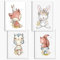 Sunnywall® 4er Set Poster Kinderzimmer - A4 Bilder Babyzimmer Kinderposter | OHNE Bilderrahmen | - Deko Mädchen Junge | Eichhörnchen Hase Fuchs Eule Waldtiere