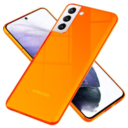 NALIA Neon Silikonhülle für Samsung Galaxy S21 Plus - Hülle, Orange | Rutschfester Grip in der Hand, Kabelloses Laden, Bündiger Kamera-Abschluss, Erhöhter Rand zum Ablegen, VIBE