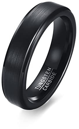 BCughia Verlobungsringe, Tungsten Ring Schwarz Wolfram 5Mm Einfaches Ringband Design Engagement Ringe Herren Größe 62(19.7)