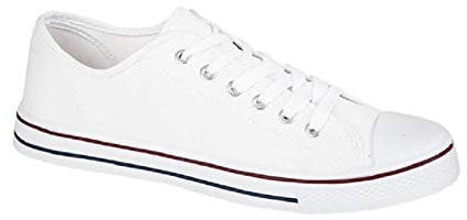 GladRags Mens Boys Low Top Canvas Lace Up Trainers Pumps Plimsolls, White Size 7